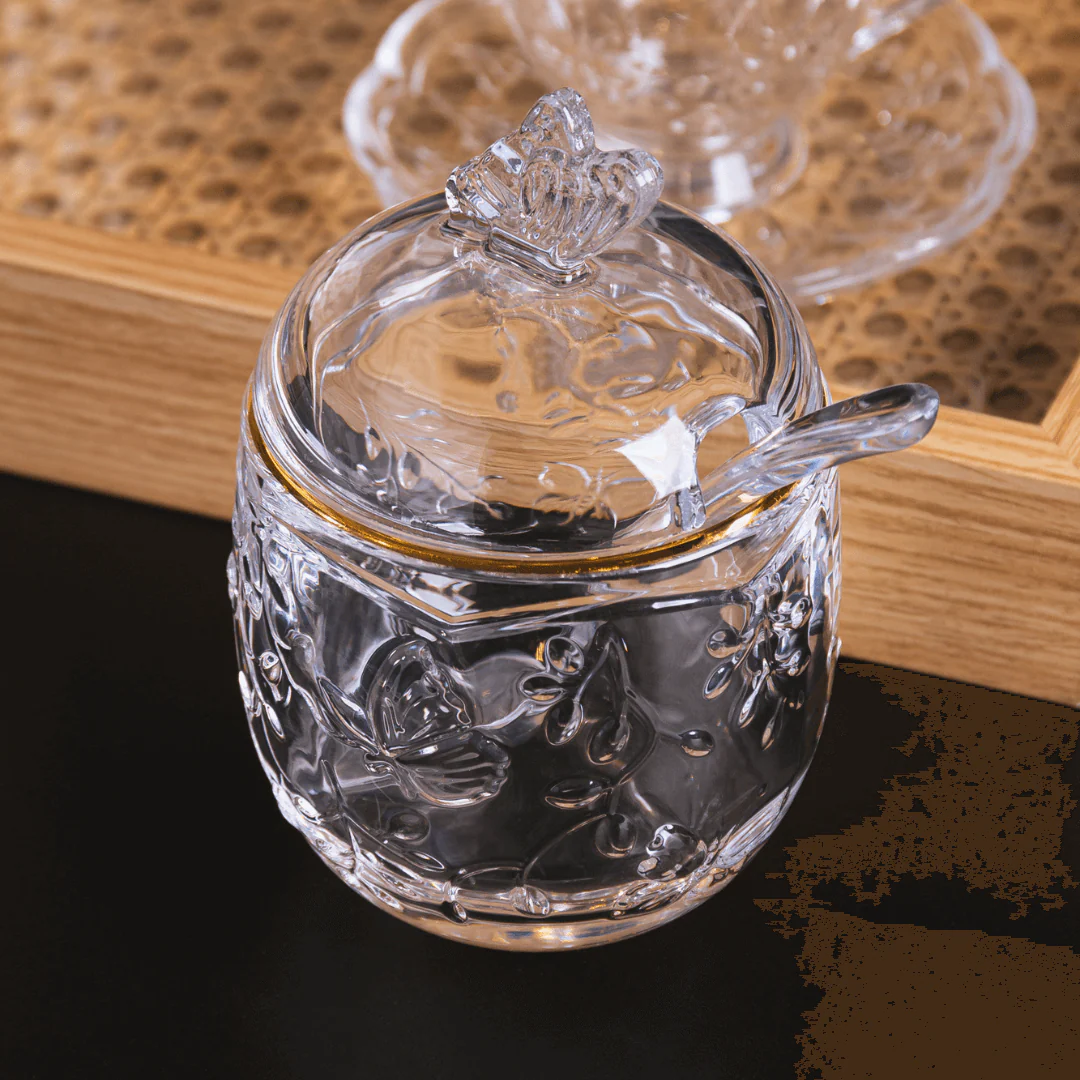 Açucareiro com Colher de Cristal New Butterfly com Fio de Ouro 250ml - Image 3