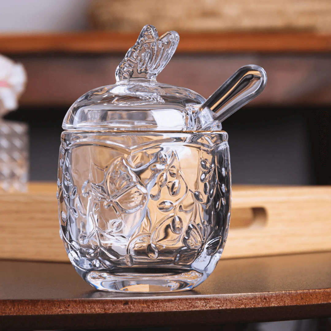 Açucareiro com Colher de Cristal New Butterfly com Fio de Ouro 250ml - Image 4