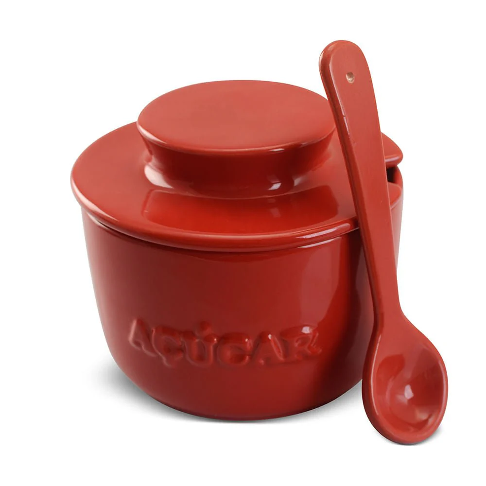 Açucareiro com Colher em Cerâmica Vermelho - Image 4