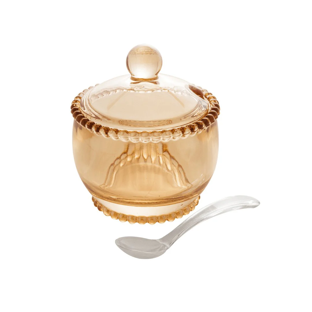 Açucareiro Cristal Bolinha Pearl Âmbar com Colher - 10 cm - Image 4