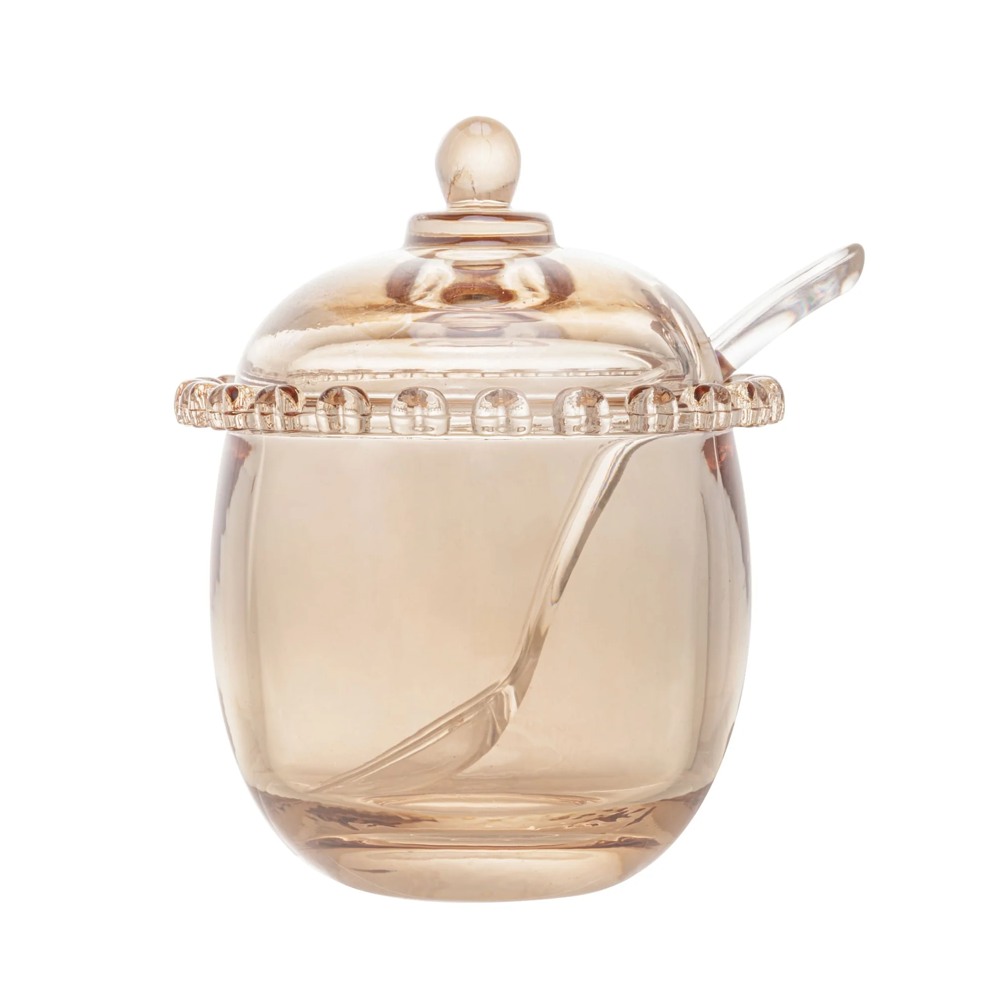 Açucareiro Cristal com Colher Coração Âmbar Metalizado 12cm x 9,5cm