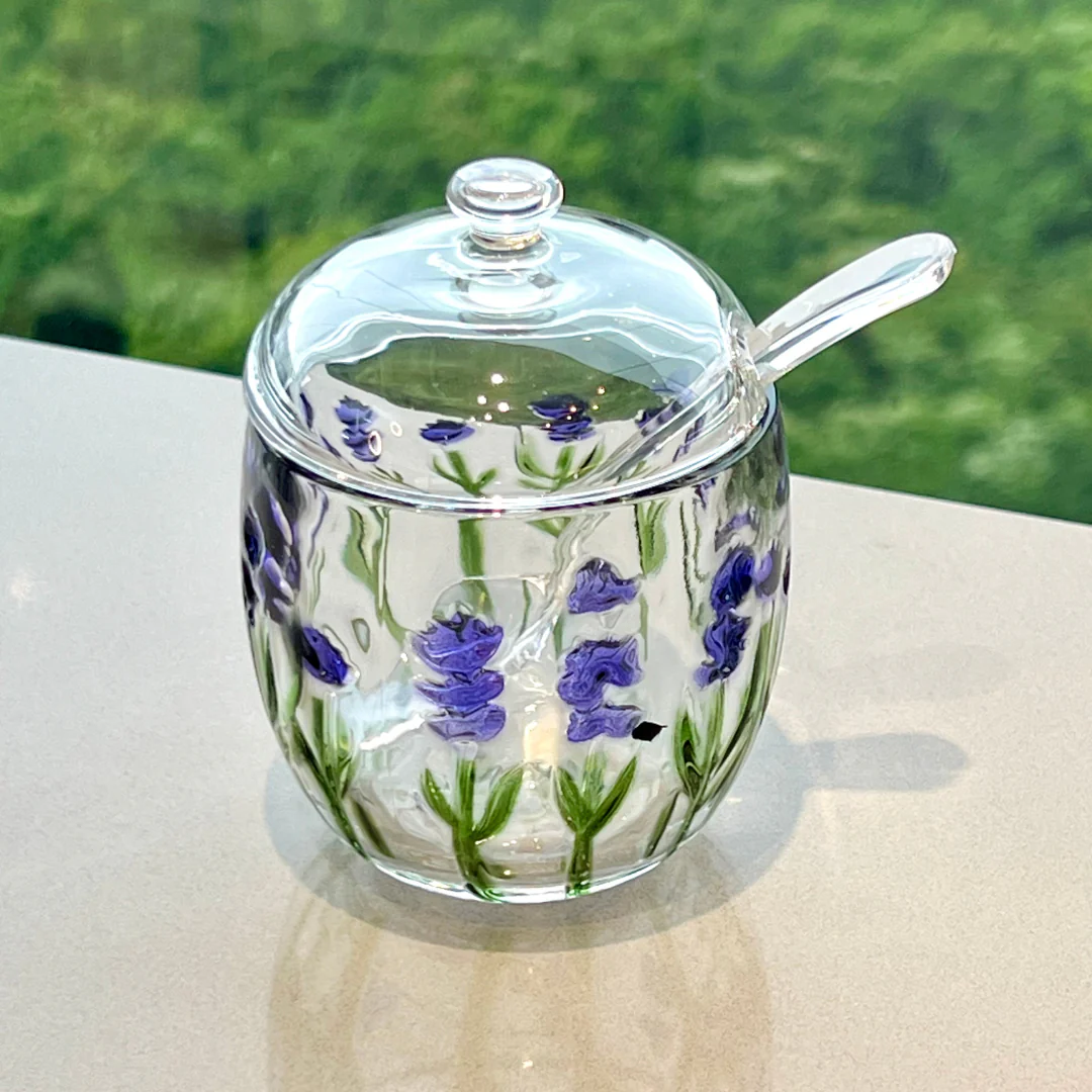 Açucareiro de Cristal com Colher e Tampa Lavanda 8,5cm