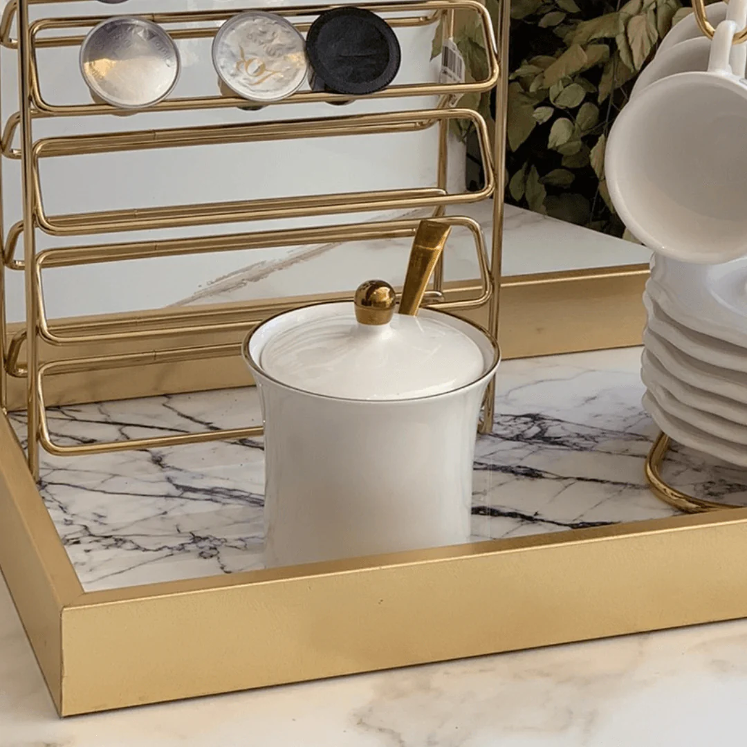 Açucareiro de Porcelana com Tampa Branco com Filete Ouro Linha Sofia - 200ml