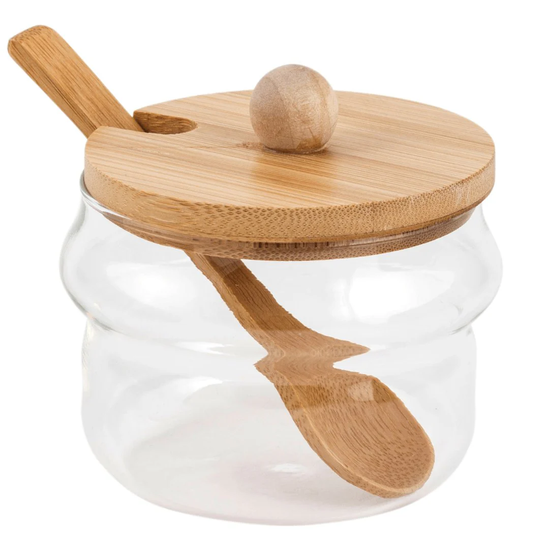 Açucareiro de Vidro Borossilicato com Tampa e Colher de Bambu 8,3cm - Image 8