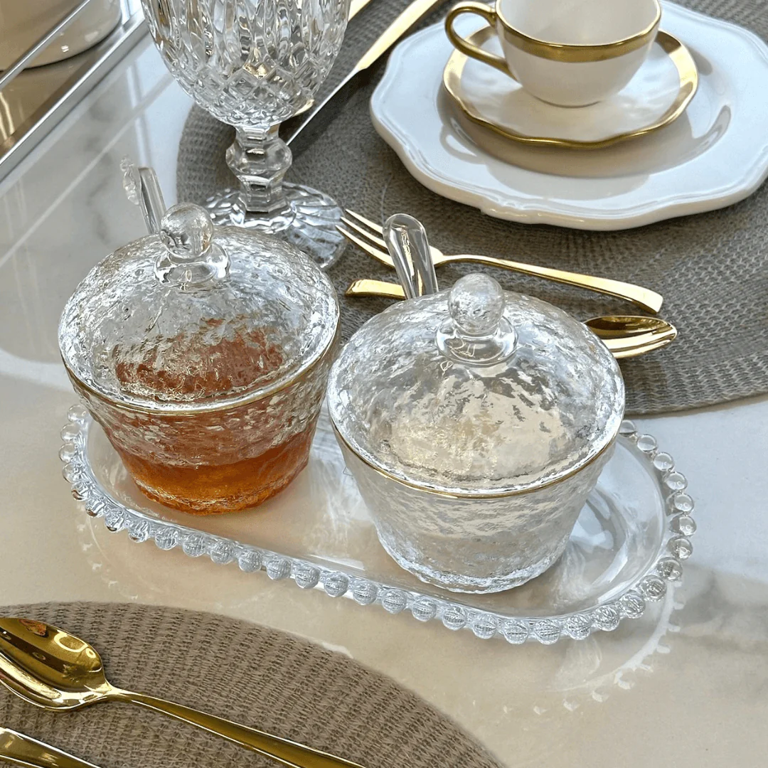 Meleira de Cristal Martelado com Colher e Tampa com Fio de Ouro Petra - Image 8