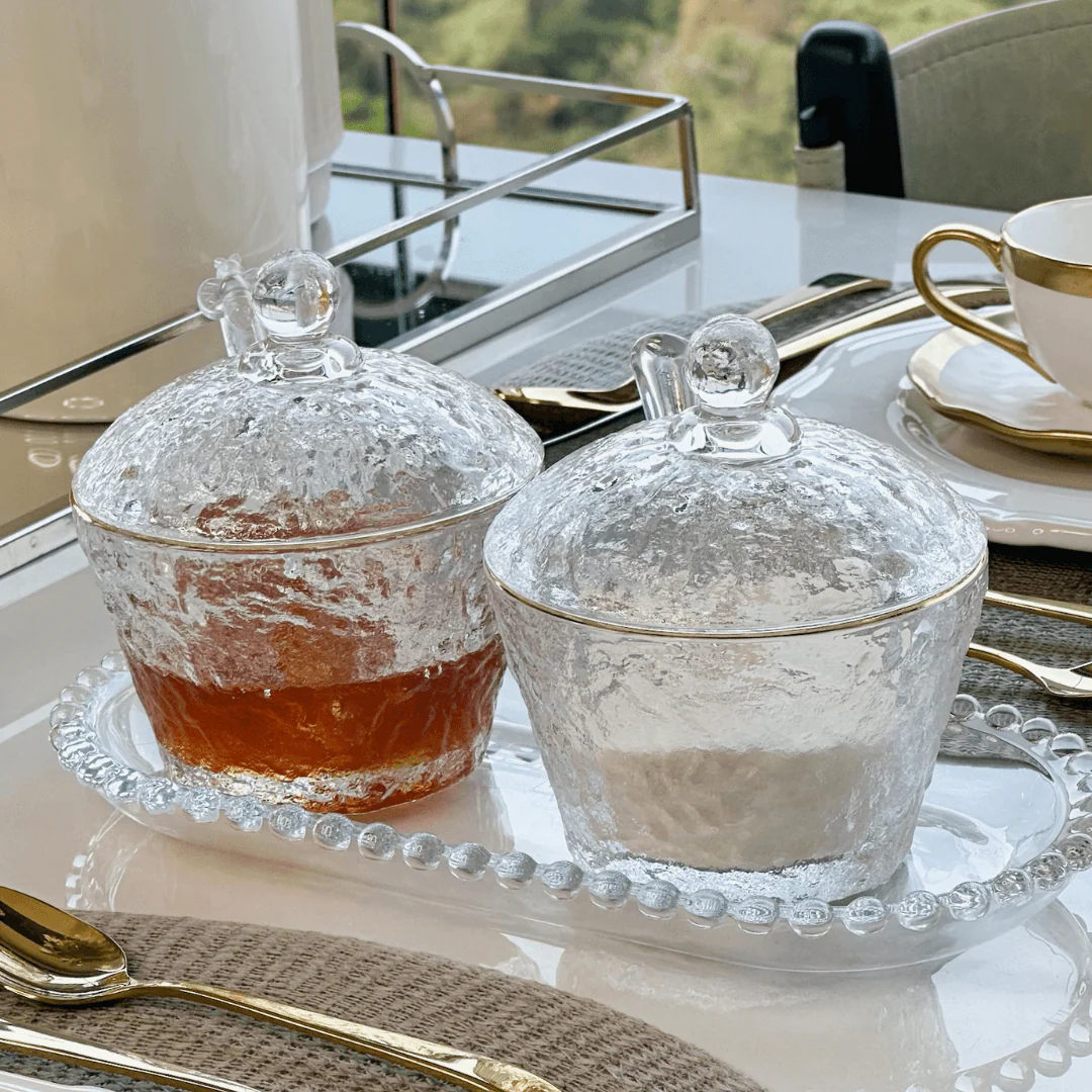 Meleira de Cristal Martelado com Colher e Tampa com Fio de Ouro Petra - Image 7