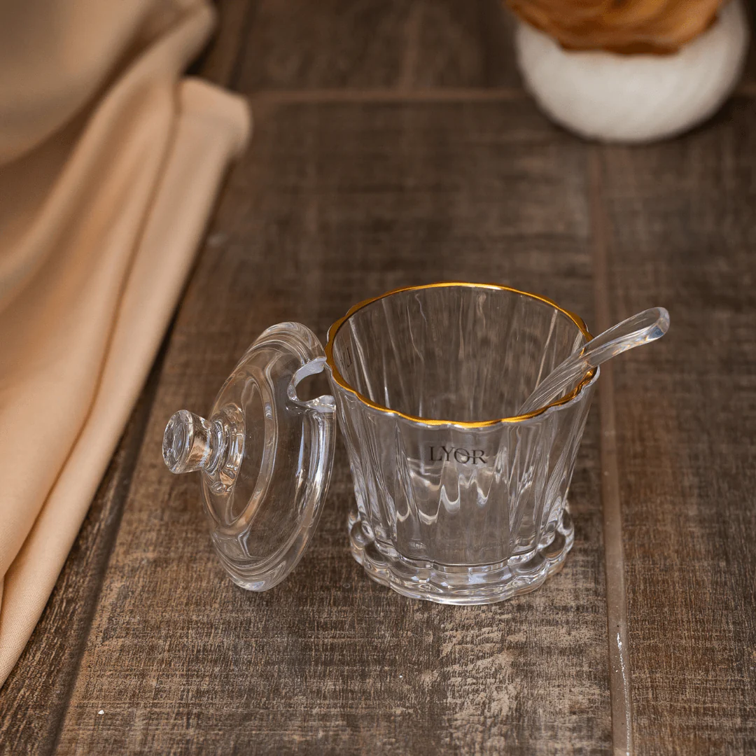 Açucareiro Radial em Cristal com Colher Fio de Ouro 210ml - Image 2