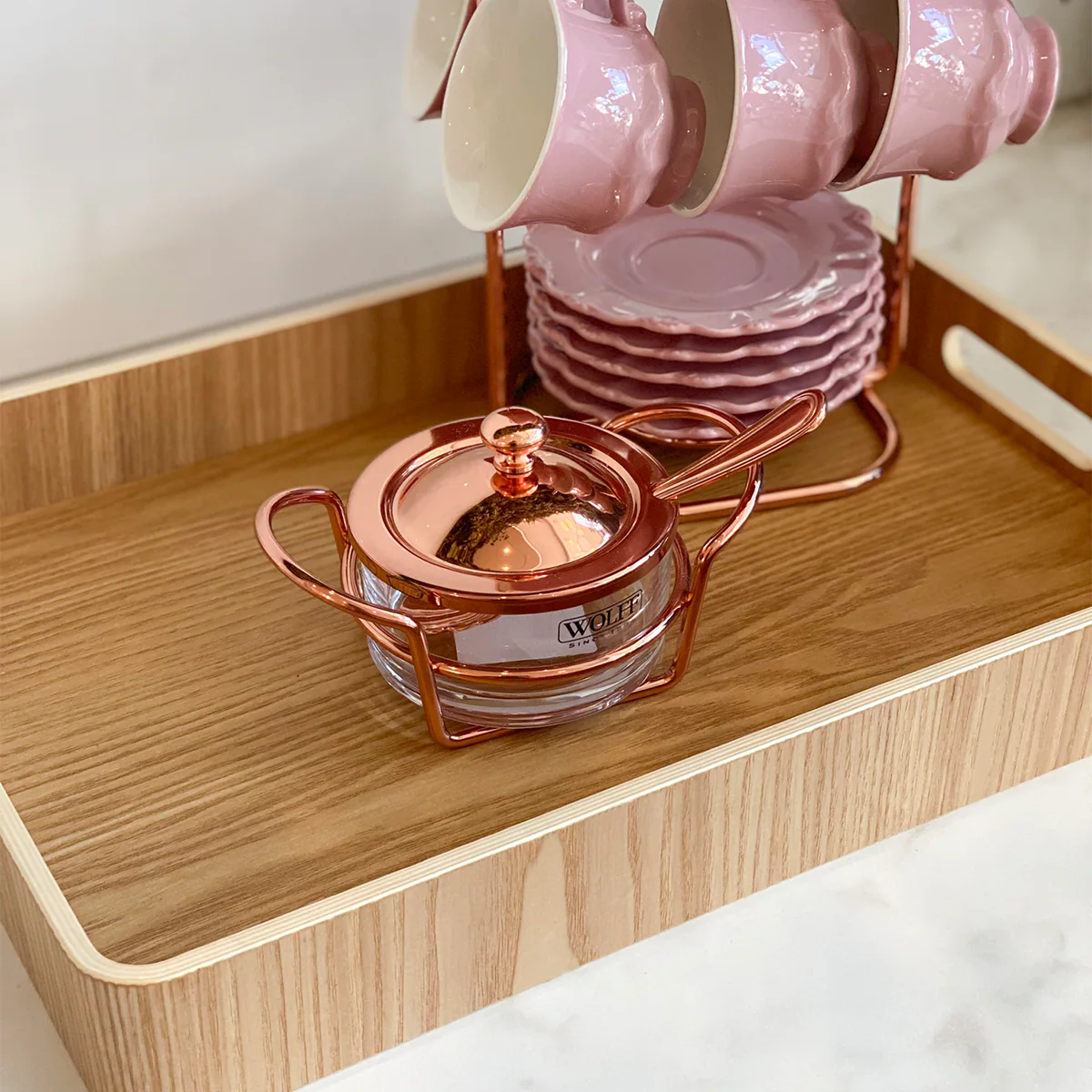 Açucareiro de Vidro Com Colher Tampa e Suporte Rose Gold Luxo - Image 3