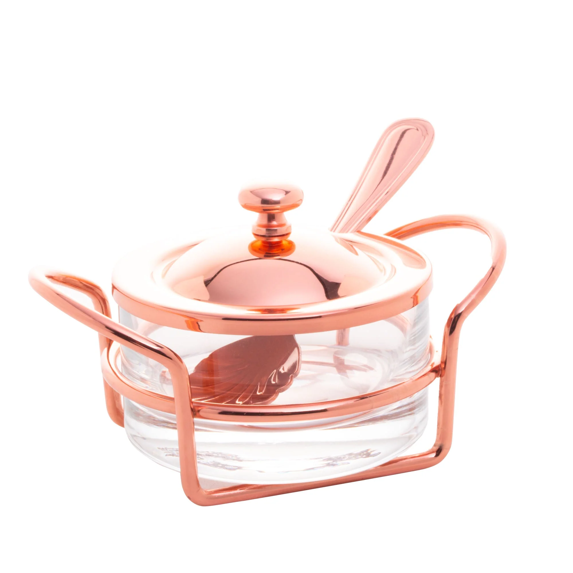 Açucareiro de Vidro Com Colher Tampa e Suporte Rose Gold Luxo - Image 4