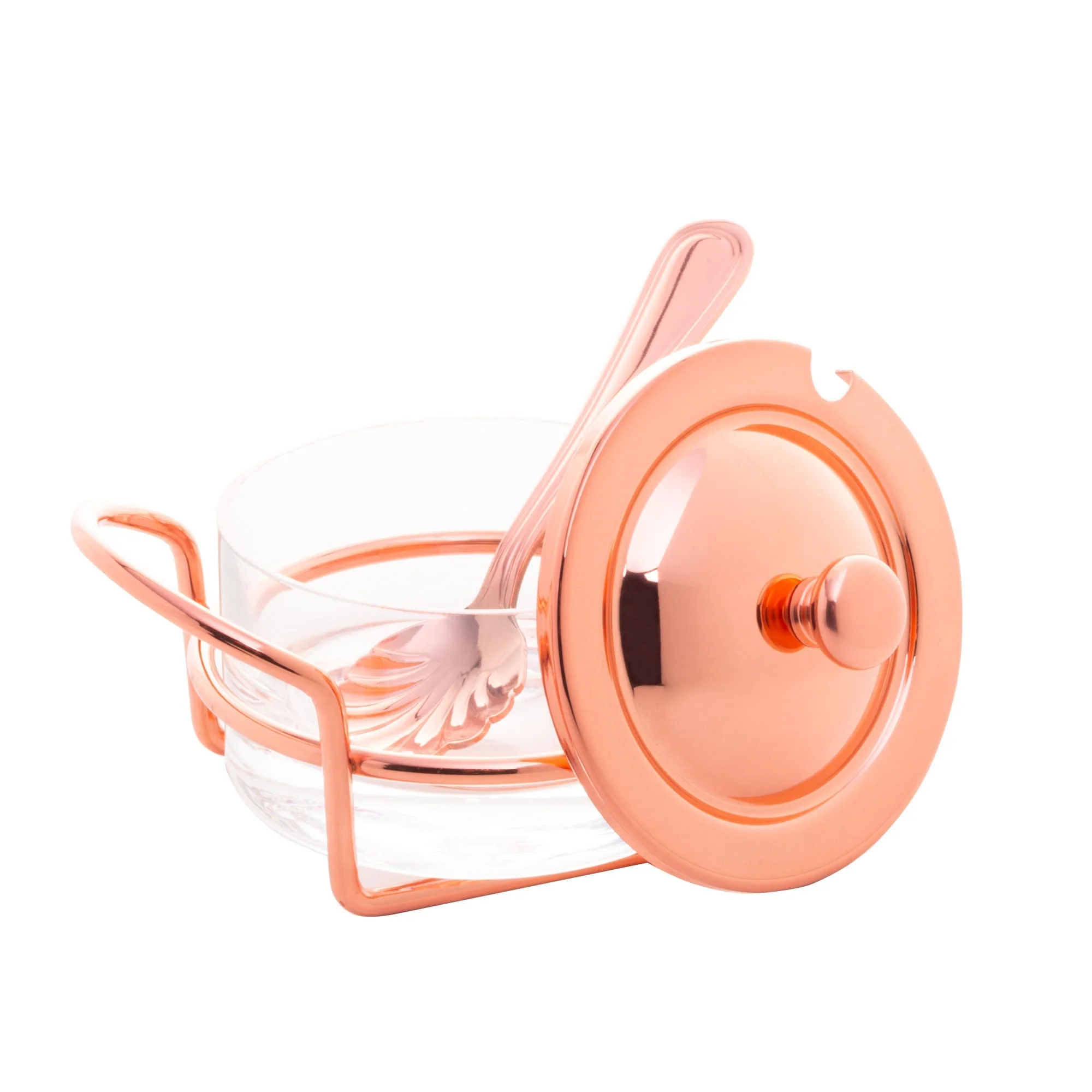 Açucareiro de Vidro Com Colher Tampa e Suporte Rose Gold Luxo - Image 5