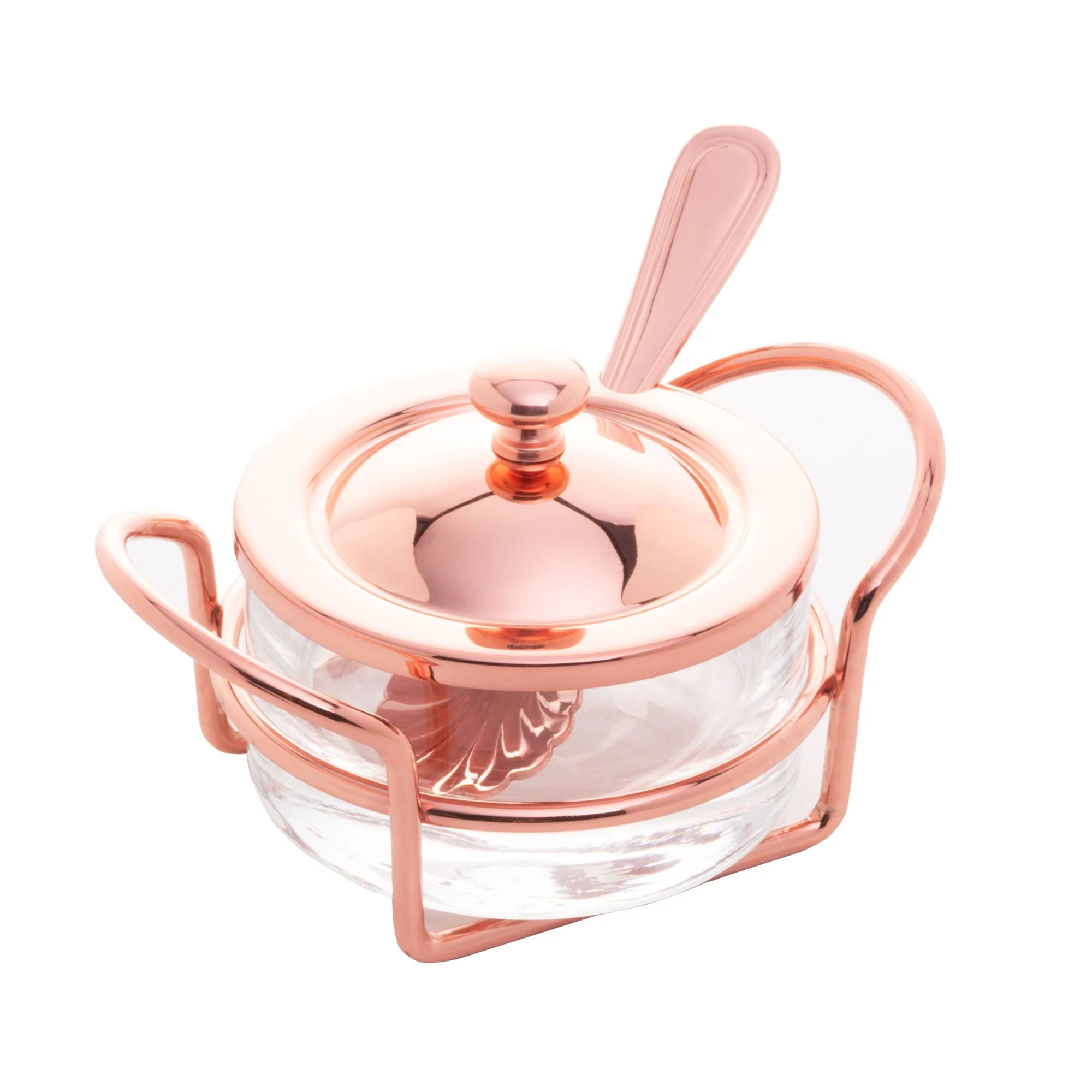 Açucareiro de Vidro Com Colher Tampa e Suporte Rose Gold Luxo - Image 6