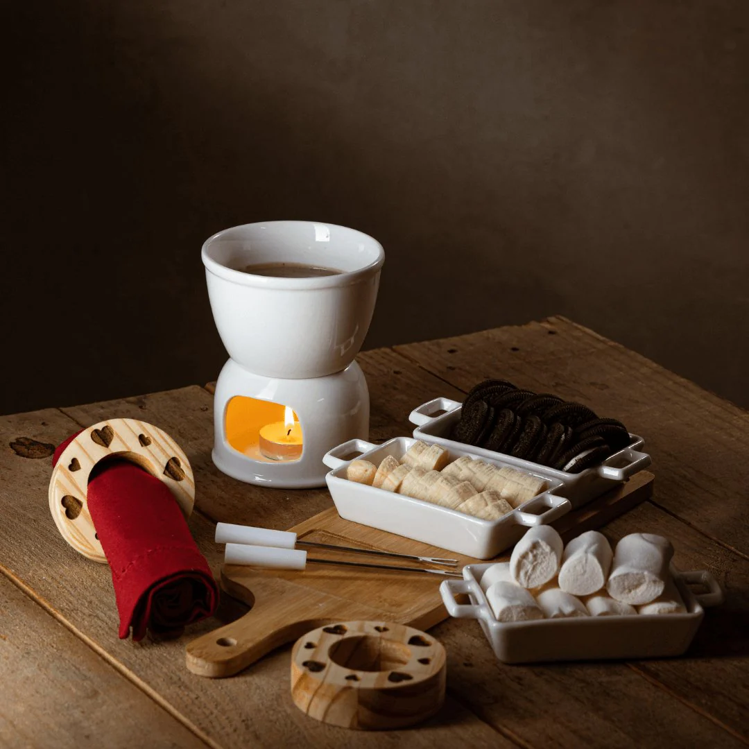 Aparelho de Fondue para Duas Pessoas Branco 4 Peças 400ml - Image 2