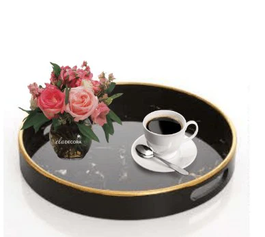 Bandeja Circular Preto e Dourado 30 cm Bela - Image 2