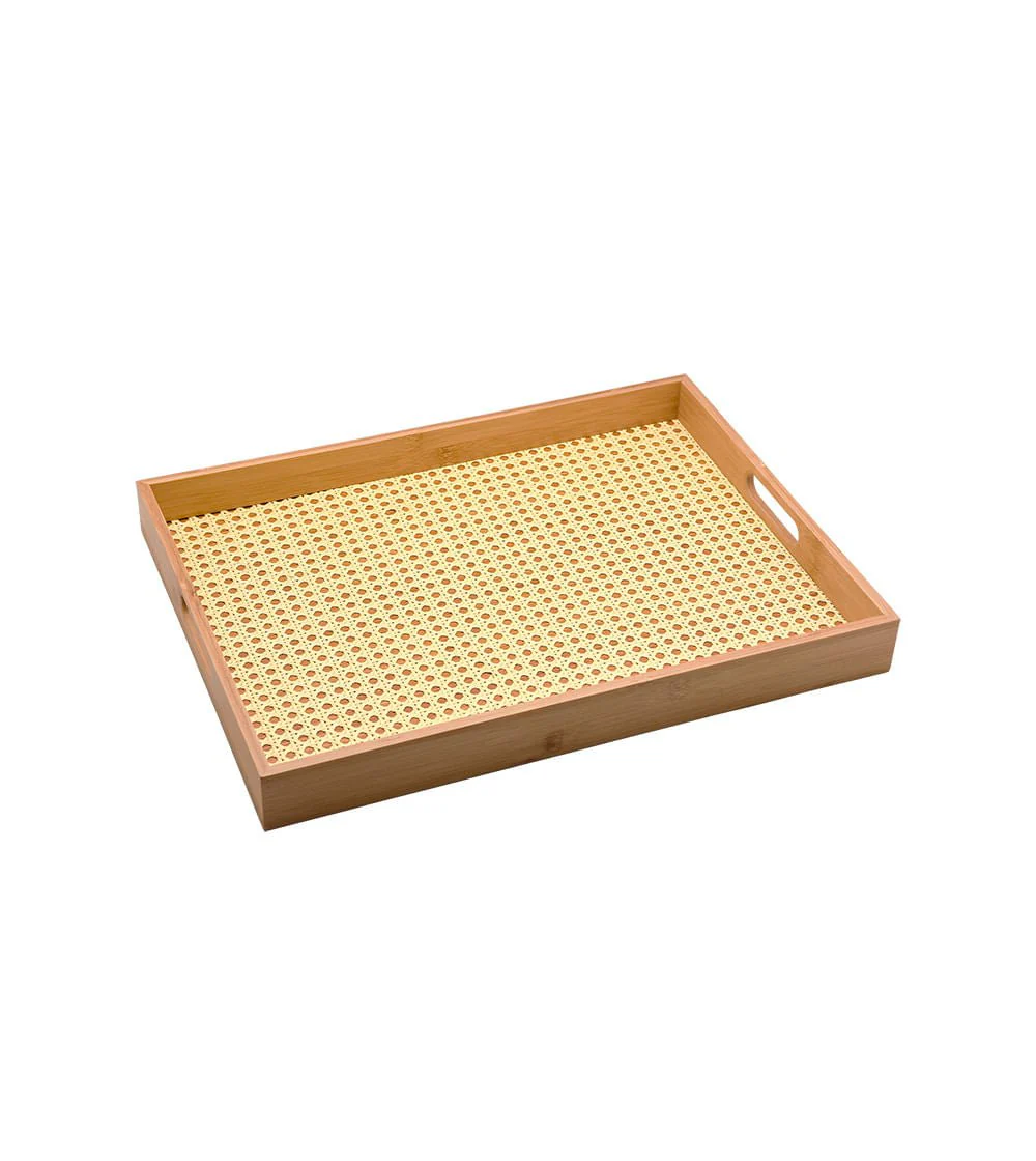 Bandeja De Bambu Com Palha Retangular 48cm