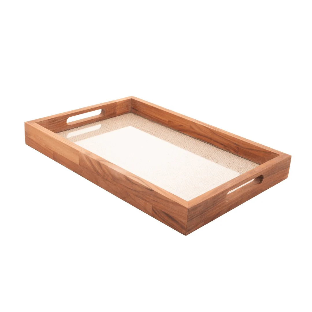 Bandeja de Madeira Teca com Sisal 45cm