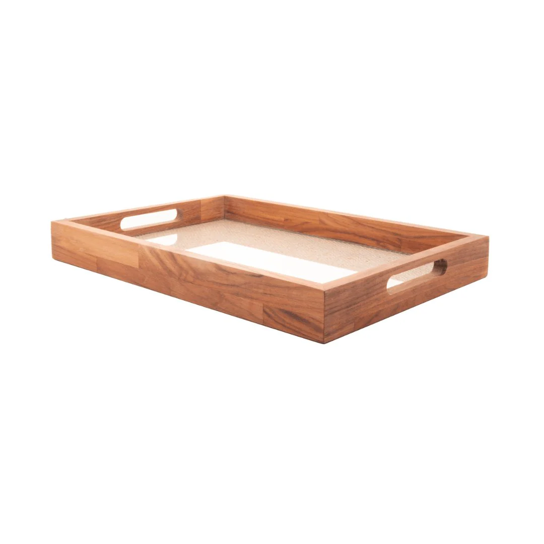 Bandeja de Madeira Teca com Sisal 45cm - Image 2