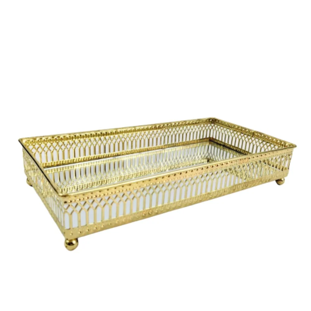 Bandeja de Metal com Espelho Dourado 27cm - Image 2