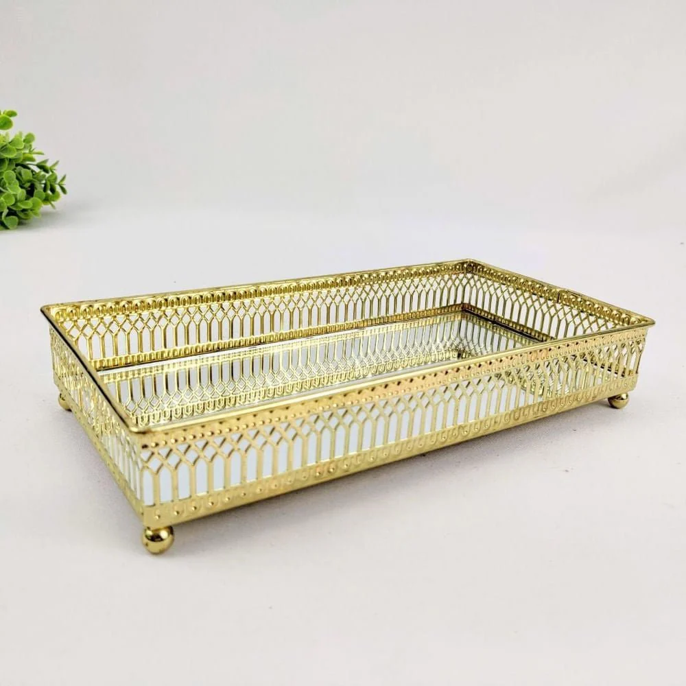 Bandeja de Metal com Espelho Dourado 27cm - Image 3