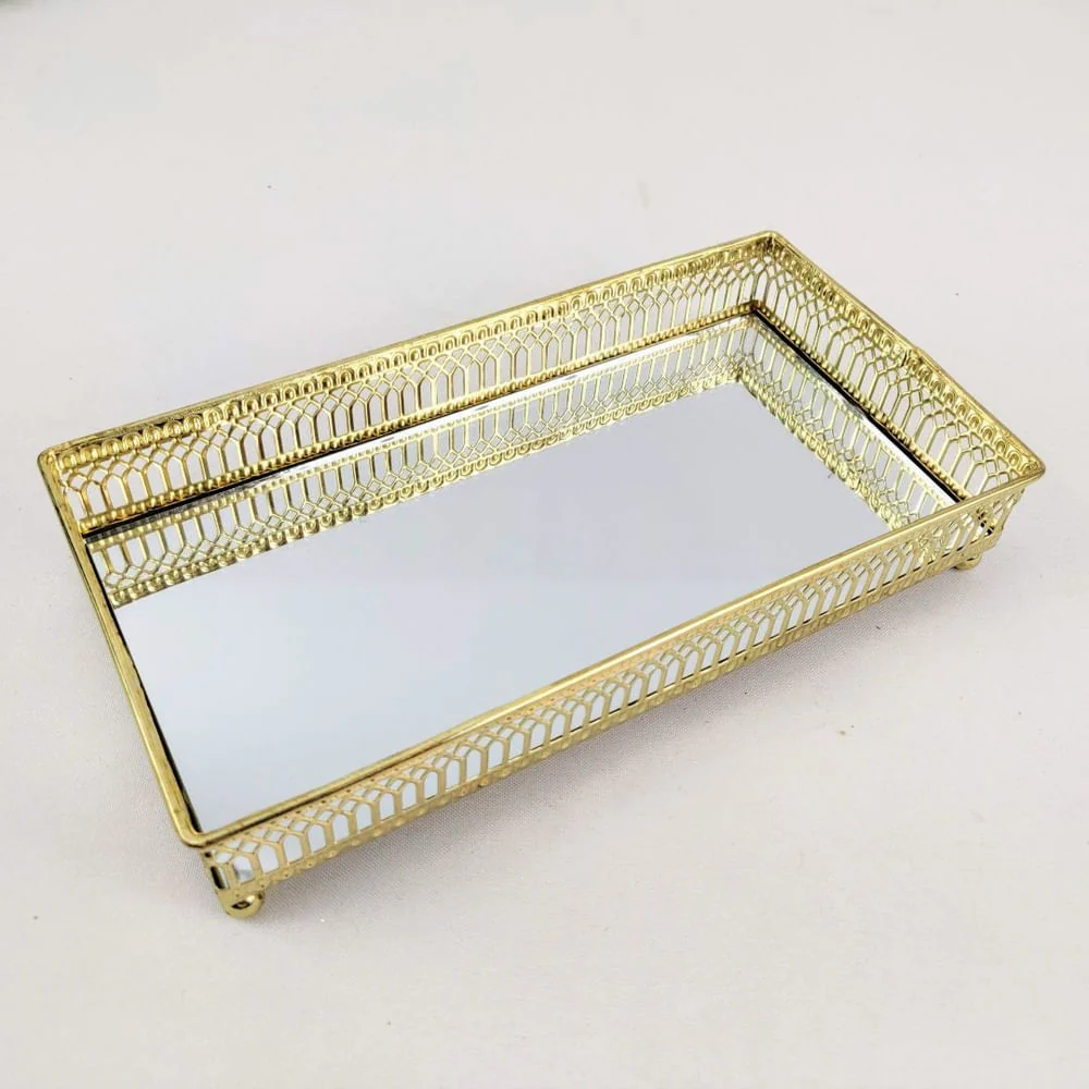 Bandeja de Metal com Espelho Dourado 27cm - Image 4