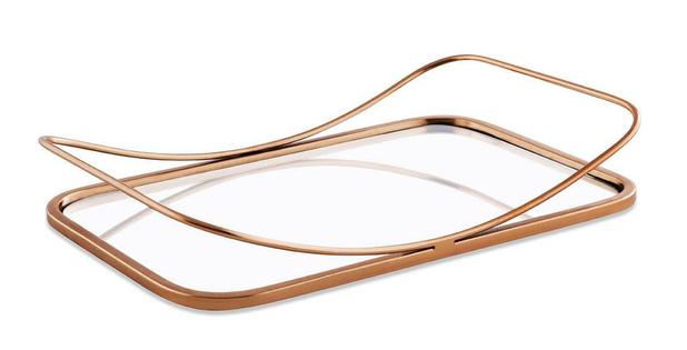 Bandeja de Metal com Espelho Rose Gold G 40cm