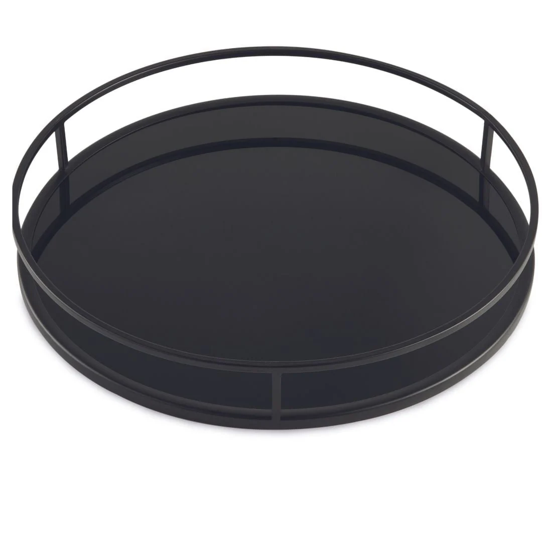 Bandeja de Metal com Vidro Preto P 30,5cm