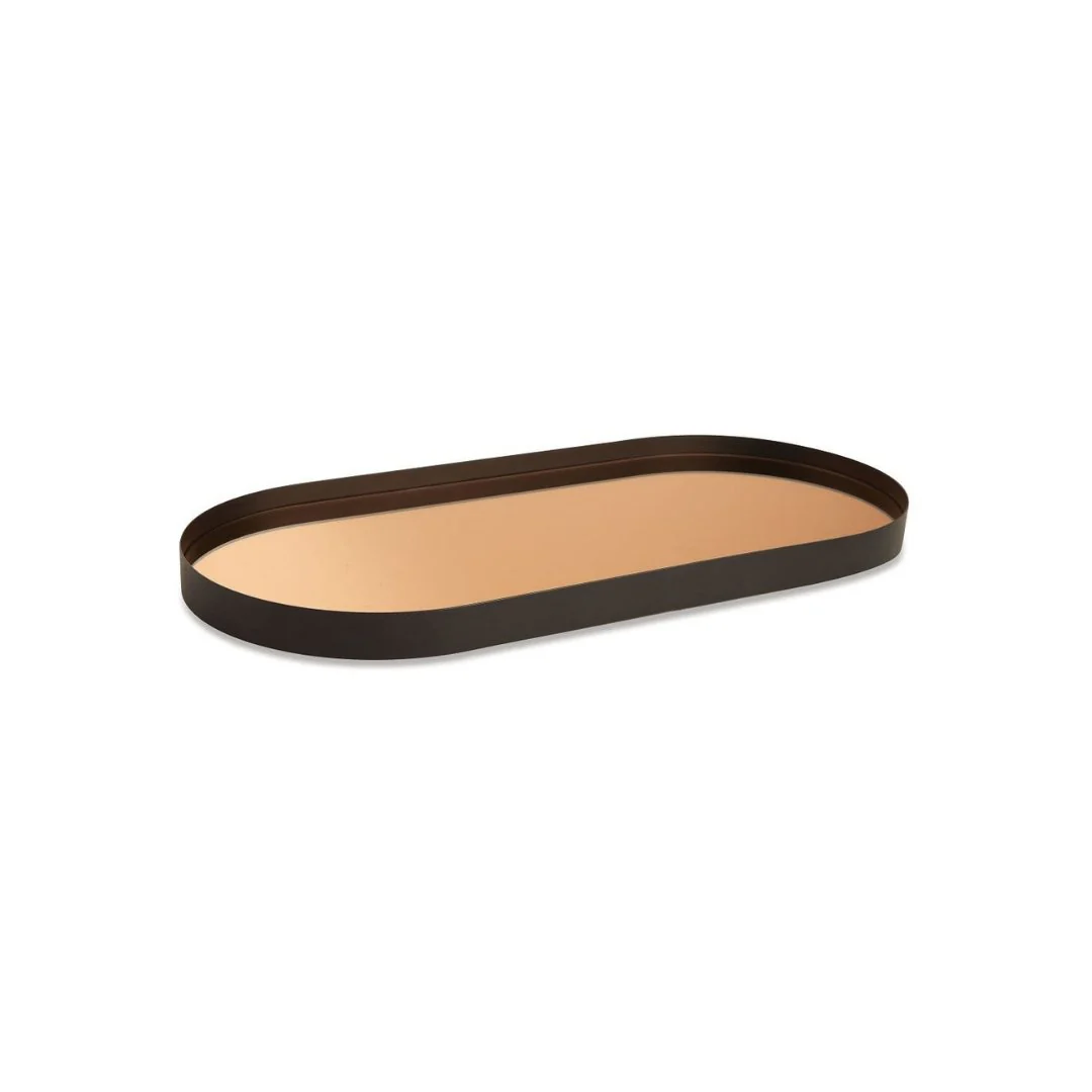 Bandeja de Metal Preto com Espelho Rose Gold M 38,5cm x 18,5cm x 3cm