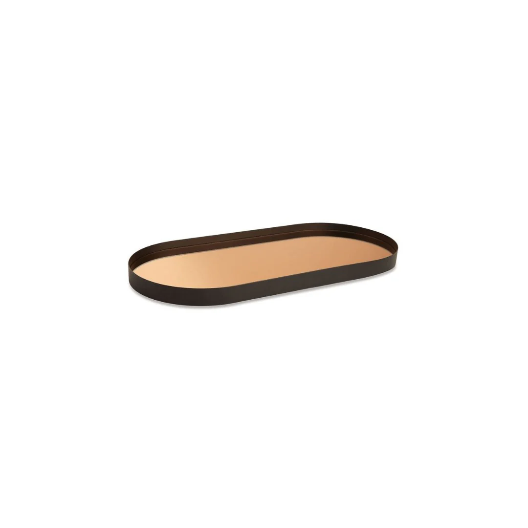 Bandeja de Metal Preto com Espelho Rose Gold P 27,5cm x 14cm x 3