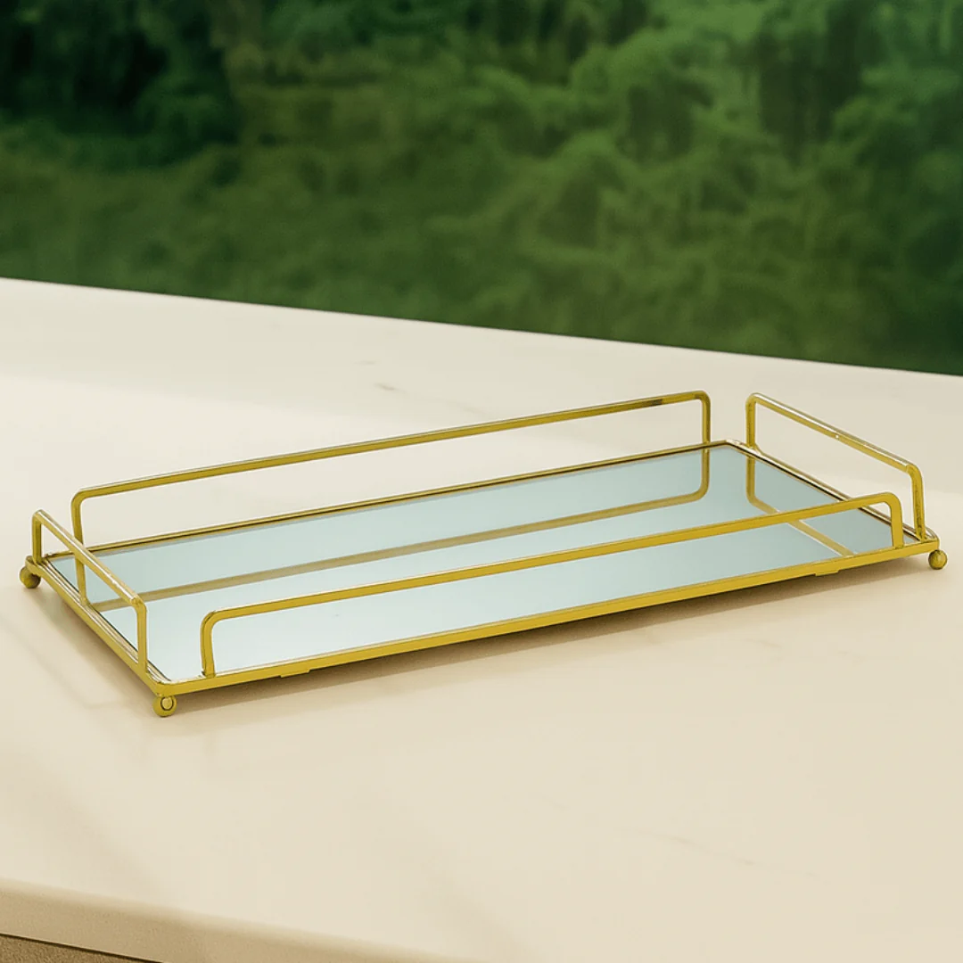 Bandeja Decorativa de Metal com Espelho Dourado 32cm - Image 4