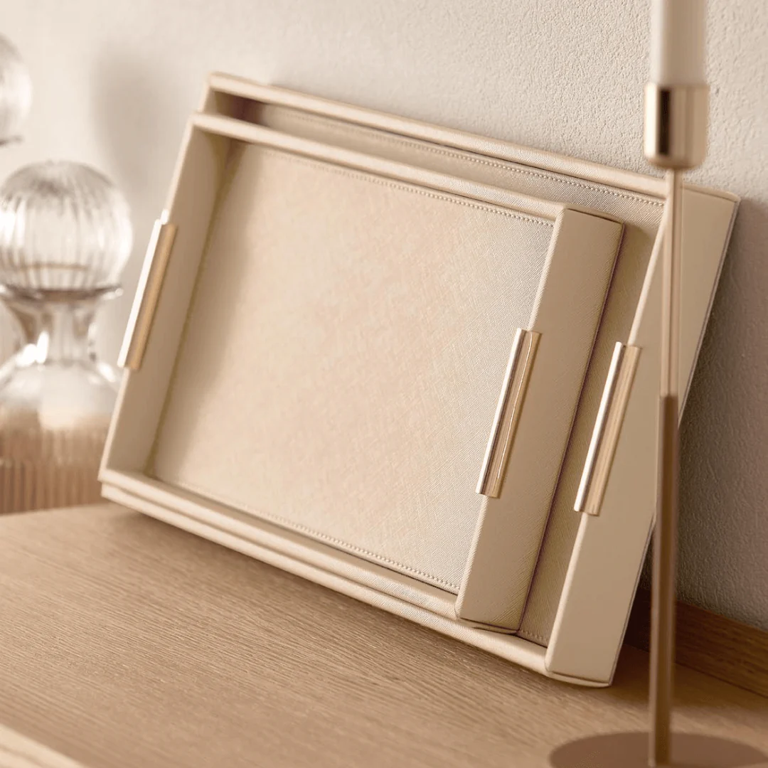 Bandeja Decorativa em MDF e PU Bege 33cm - Image 2