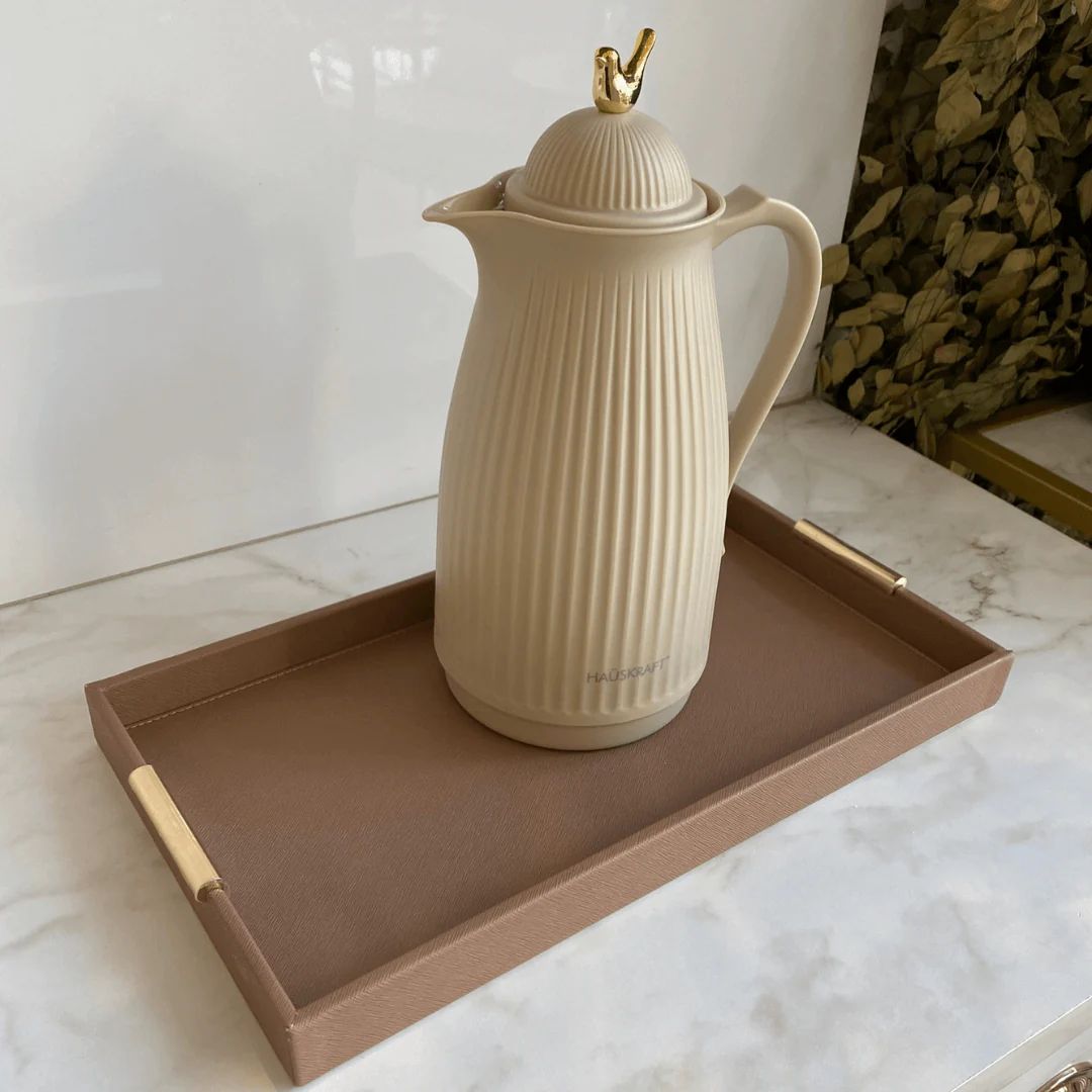Bandeja Decorativa em MDF e PU Marrom G 40cm - Image 3