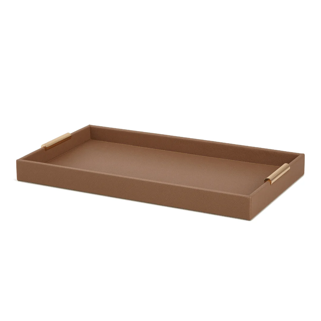 Bandeja Decorativa em MDF e PU Marrom G 40cm - Image 4