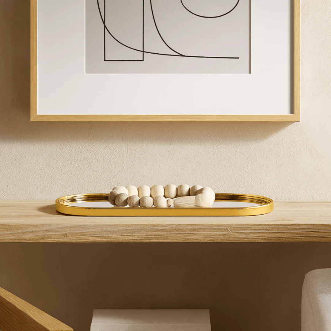 Bandeja Decorativa Espelhada Oval Dourada 30cm