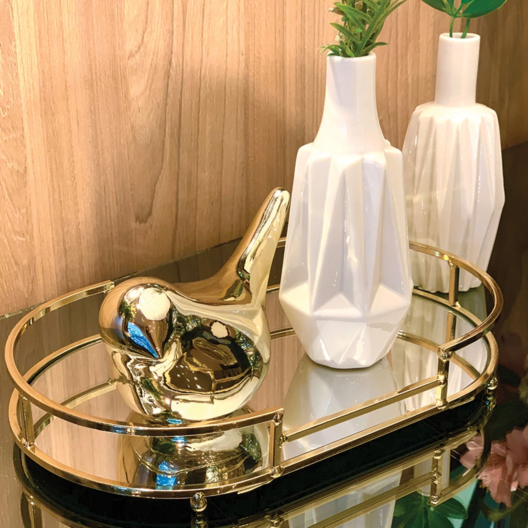 Bandeja Decorativa Metal Dourada 26cm - Image 3