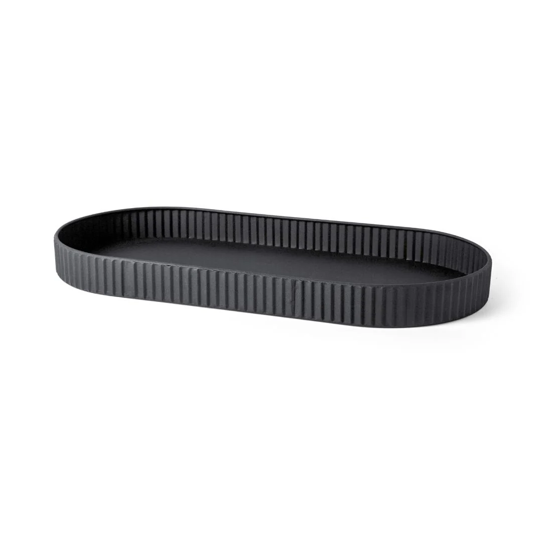 Bandeja Decorativa Oval de Metal Preta 38cm