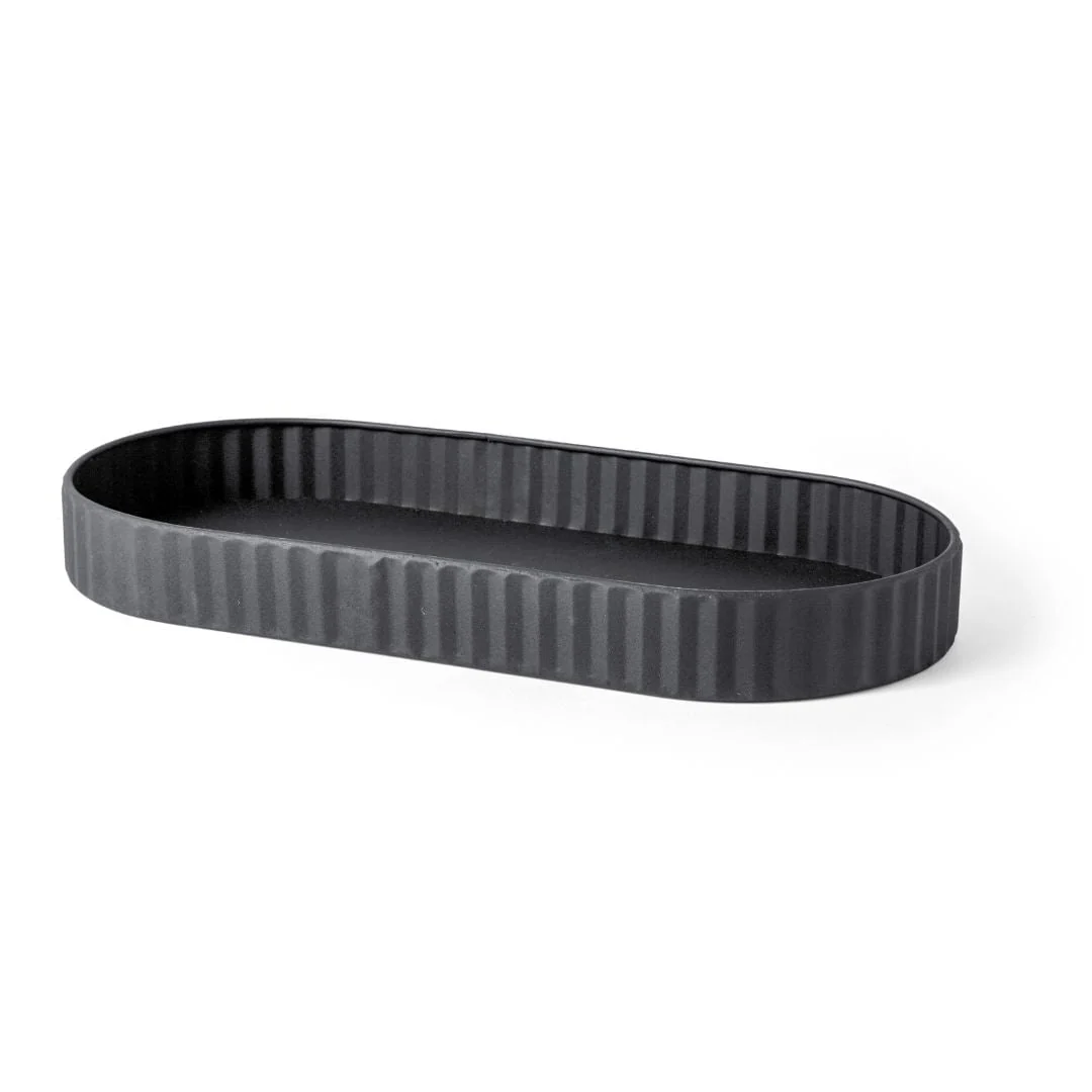 Bandeja Decorativa Oval de Metal Preta 45,5cm