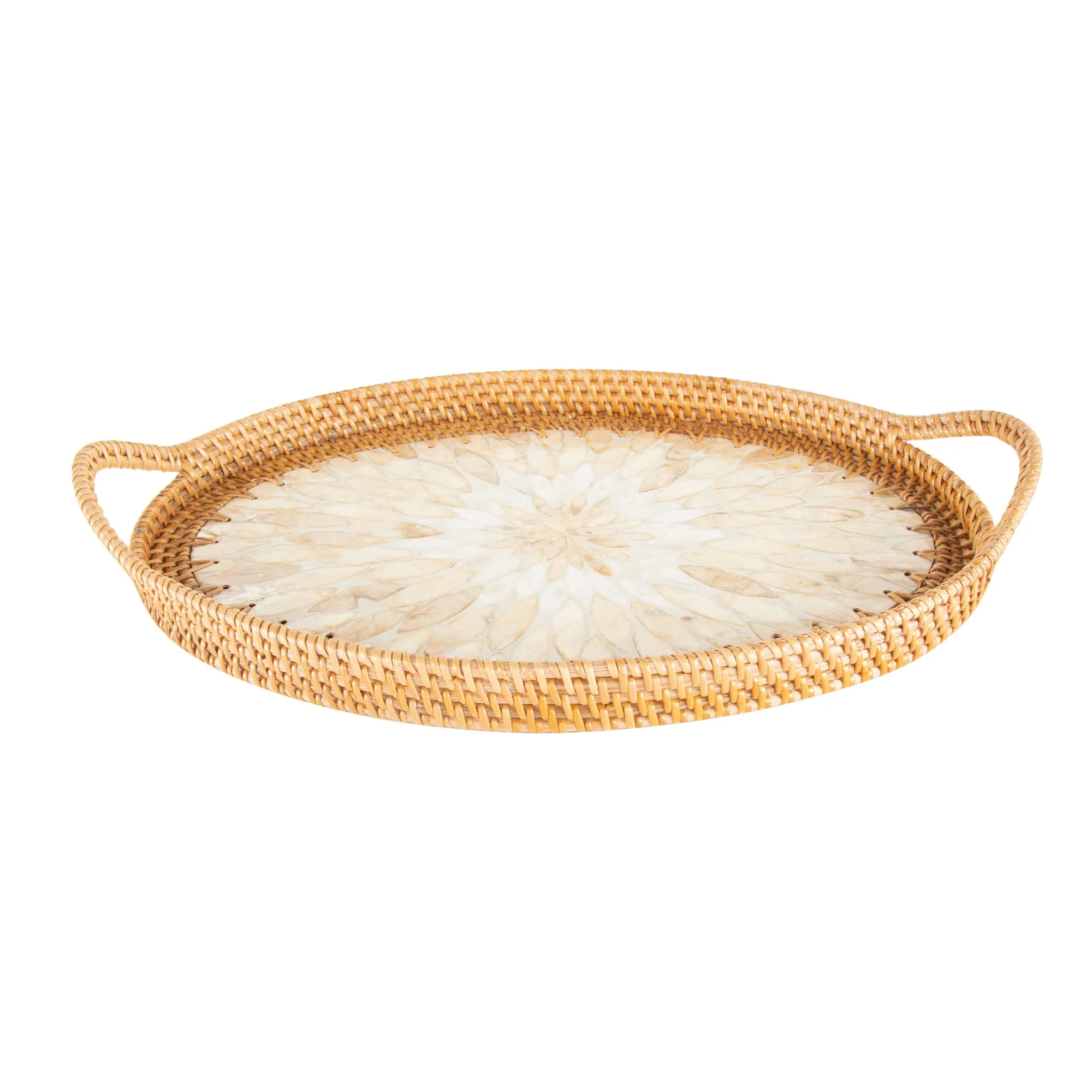 Bandeja Decorativa Rattan e Madrepérola 40cm