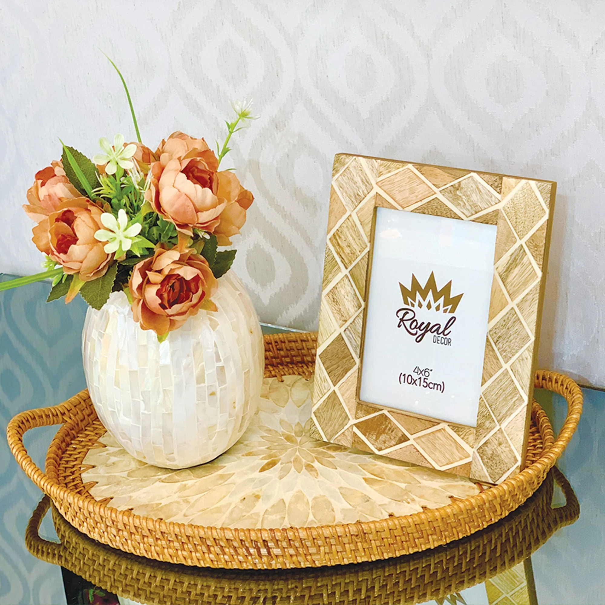 Bandeja Decorativa Rattan e Madrepérola 40cm - Image 3