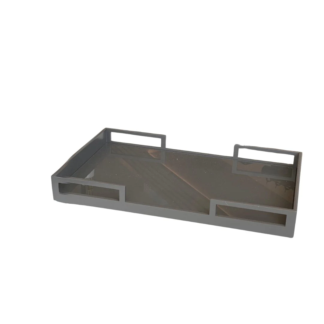 Bandeja Decorativa Retangular de Madeira Espelhada Dijon 40cm Chumbo