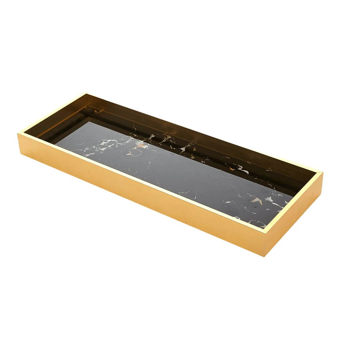 Bandeja Design Preto e Dourado 36cm