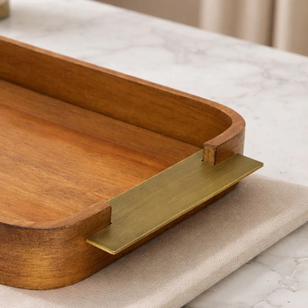 Bandeja em MDF e Metal Marrom 38,5cm P - Image 3