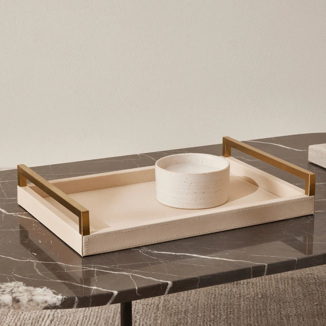 Bandeja em MDF e PU com Alças Bege 40cm