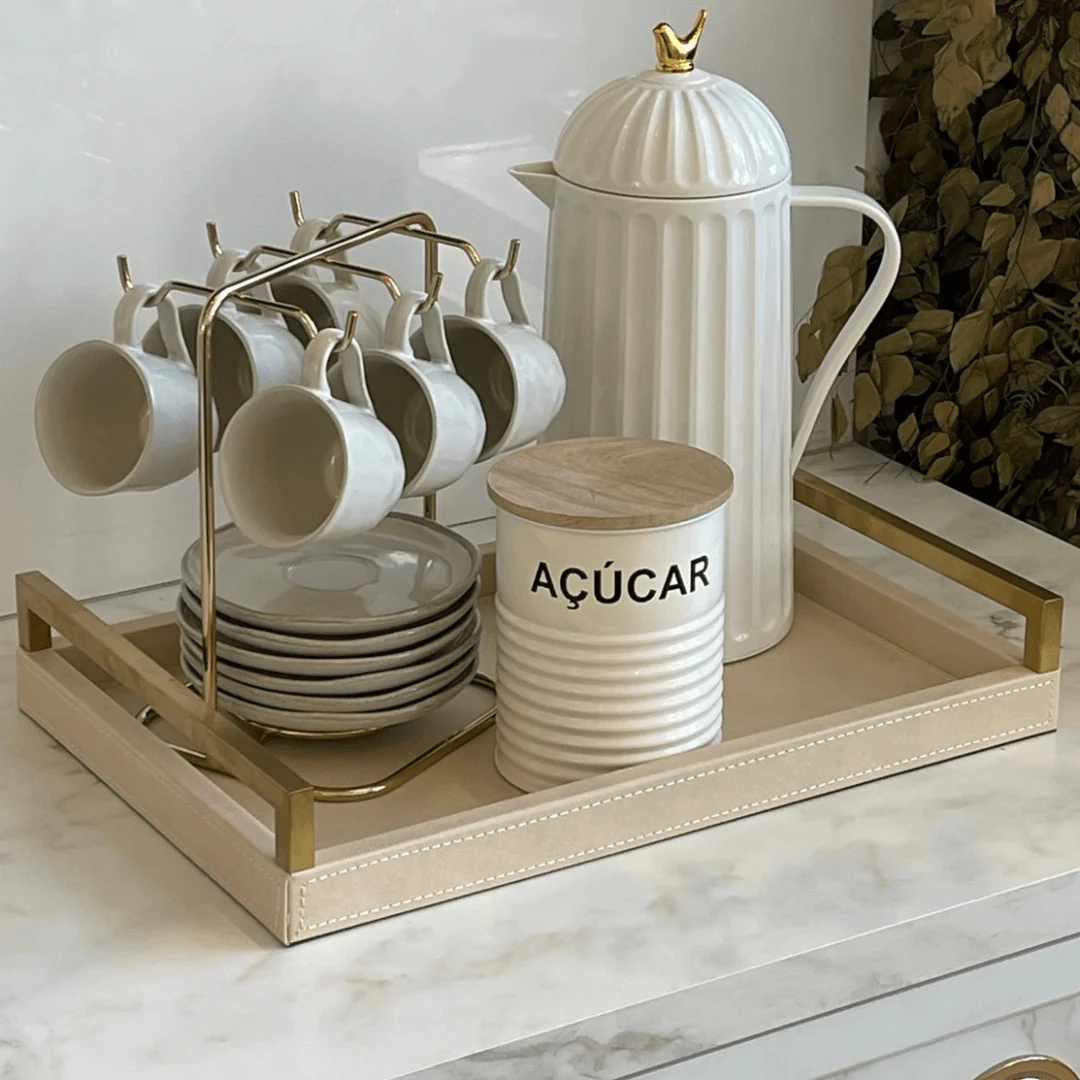 Bandeja em MDF e PU com Alças Bege 40cm - Image 2