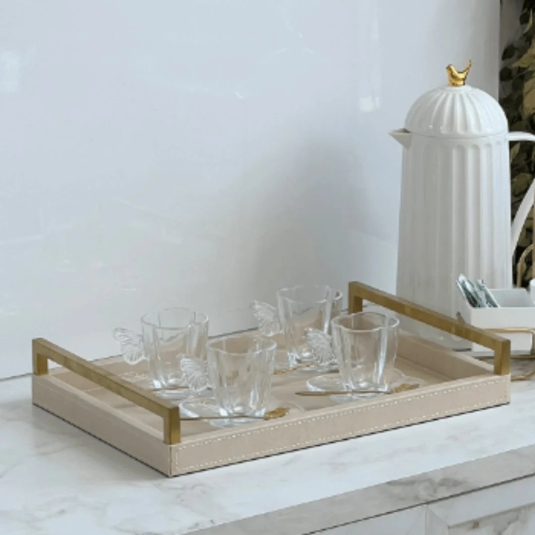 Bandeja em MDF e PU com Alças Bege 40cm - Image 3