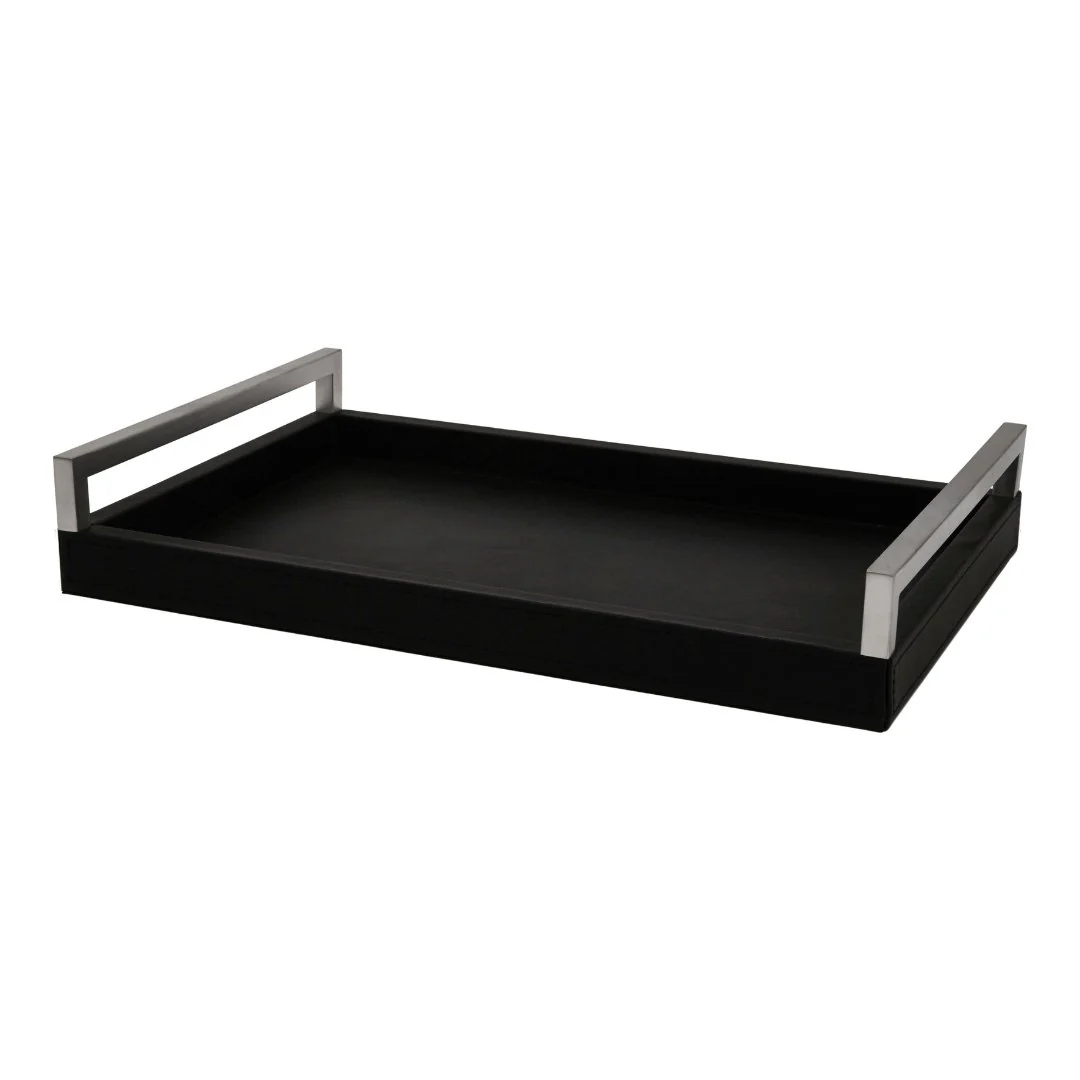Bandeja em MDF e PU com Alças Preta 40cm - Image 2