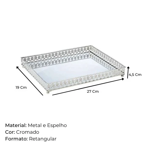 Bandeja em Metal com Espelho Cromada 27cm - Image 4