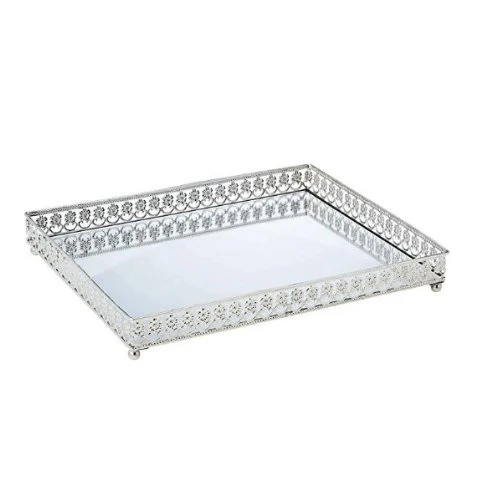 Bandeja em Metal com Espelho Cromada 31cm
