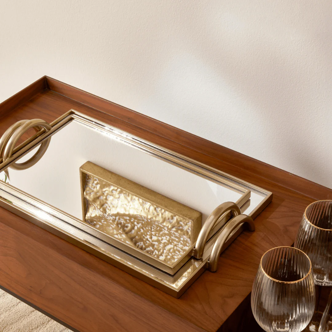 Bandeja em Metal com Espelho Dourado 40,5cm - Image 2