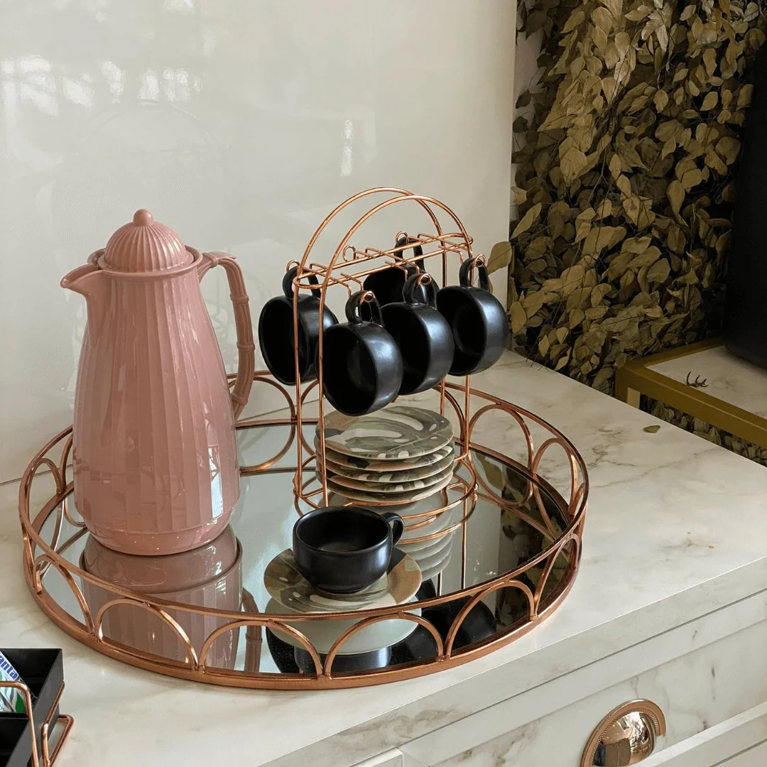 Bandeja em Metal com Espelho Rose Gold 45cm - Image 2