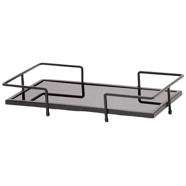 Bandeja em Metal com Vidro Preto 29cm