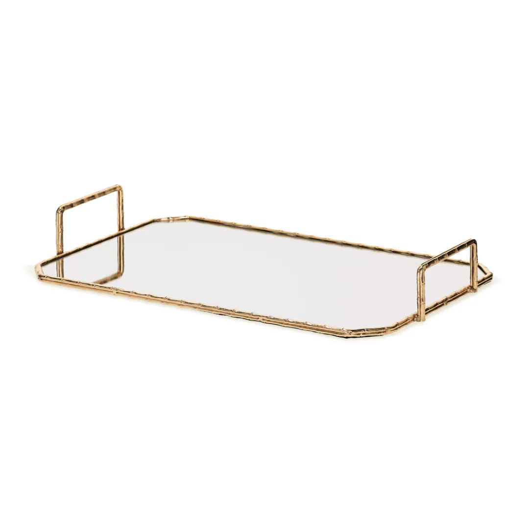 Bandeja em Metal Dourada com Espelho G 46,5cm